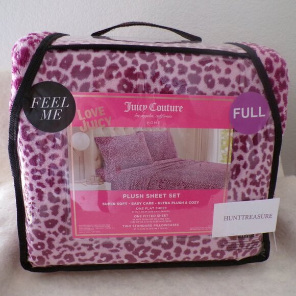 Juicy Couture Full Soft Plush Sheet Set Pink / Purple Cheetah Print - Picture 1 of 4